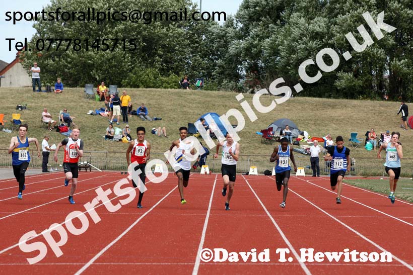 Boys under-15s 100 metres, 2018 Northern Under-17s/U-15s/U-13s Champs., Wavertree Athletics Centre, Liverpool. Photo: David T. Hewitson/Sports for All Pics